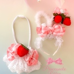 いちごうさみみカチューシャ&チョーカー　セット②ピンク🐰 🍓🎀moanaribbon &fairy🎀安全首輪タイプチョーカー🎀