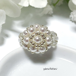 パールリング/ビーズ 【お花の指輪 /パール】スワロフスキー《ビーズリング》指輪・再再販