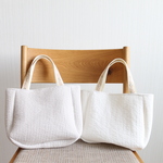 持ち手インド刺繍リボン使用　ふんわりコロンとしたヌビバッグ　イブル生地