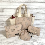 Ｂ★HappyBagSet☆＊ブーケ柄＊ピンク＊サイドポケットトートバッグ＊ポーチ＊コンパクト財布＊ミニ巾着