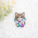 【2023年 初売り】花  猫の刺繍ブローチ