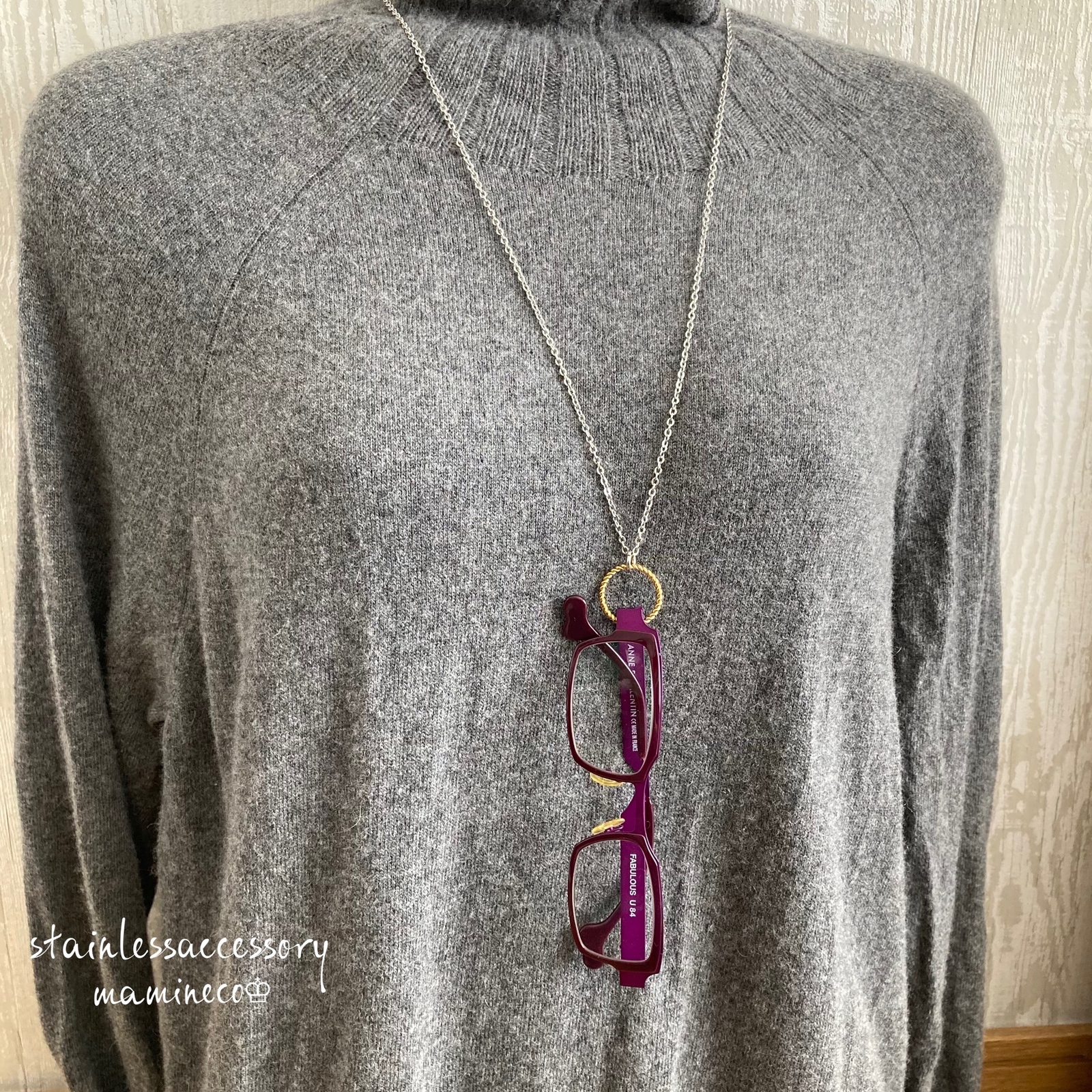 no.886 メガネホルダー ロングネックレス サングラス キャメル 茶