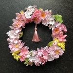 送料無料　桜　菜の花　桃　かすみ草の春リース