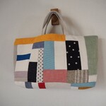 リネン・帆布・綿麻　カラフル系　ランダムパッチ　横長トートBAG　②♪　麻　カラーリネン　ドット　ストライプ