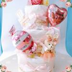SALE★50％引き  おむつケーキ 　ブルー　男の子　女の子 ダイパンケーキ　２段 出産祝　ラッピング無料