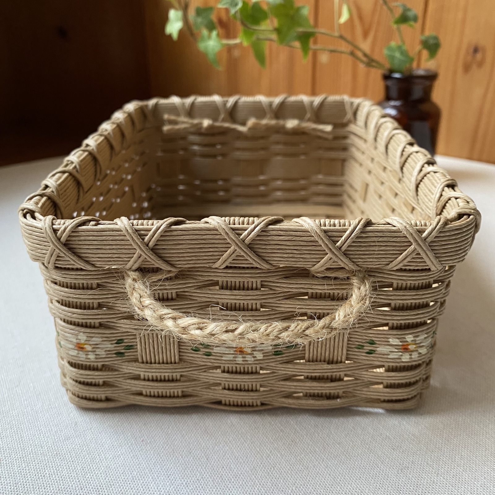 かご（小）花 ナチュラル 小物入れ エコクラフト カゴ クラフトバンド