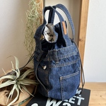 Saori様オーダー専用ページ♡デニム巾着Bag:夜空に月と星