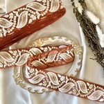 50cm  インド刺繍リボン  チュール  葉っぱ柄  レッド  #mt16