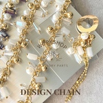 ☆再入荷 【10cm】スクエアビジュー　ホワイトミックス　ゴールドデザインチェーン　