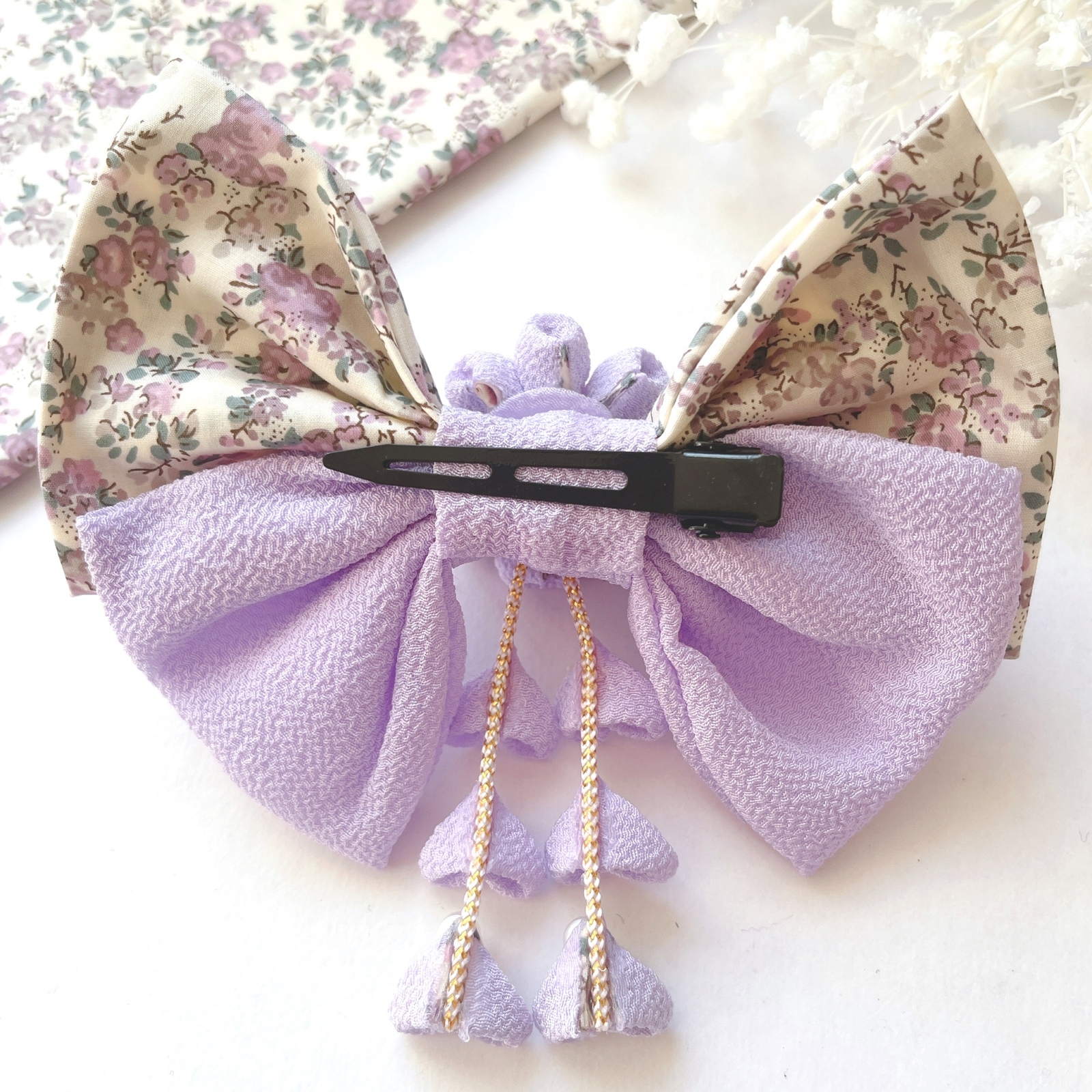 リバティ×一越ちりめん＊パープル】成人式 卒業式 七五三 リボン