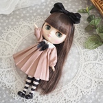 ミディブライスアウトフィット　丸ヨークワンピースとリボンカチューシャのセット（Pink）