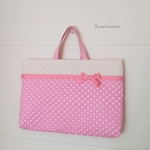 【送料込  在庫限り】31cm×45cm ♪.:＊ピンクドット×リボン　.ﾟ･*.レッスンバッグ
