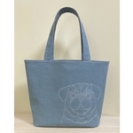 chiro89・パグ刺繍トートバッグ・A4対応・帆布トート・帆布バッグ・肩掛けトート・8号帆布(アイスグレー×スモーキーピンク)