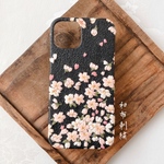  【受注作成】夜桜(春)〜和布刺繍 和柄 iPhoneスマホケース