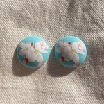 CHERRY BLOSSOM 🌸ピアス✳️イヤリング レトロ 80S 昭和レトロ 韓国 ゆめかわ ブルー 水色 桜 春 Spring レトロポップ アンティーク カラフル 爽やか 北欧