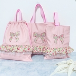【お名前刺繍】Sweet Ribbon  プレミアム　レッスンバッグ　上履き入れ　体操着入れ　３点セット　オーダー　