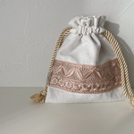 インド刺繍リボン巾着ポーチ ピンク(送料無料)