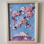 富士山　と　桜　額　ちりめん細工　　