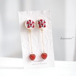 バレンタイン♡刺繍のイヤリングorピアス・ハートのお花《レッド》