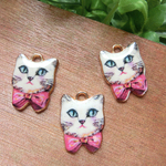  5個セット☆リアルプリント　ピンクりぼん猫チャーム