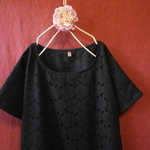 お花模様　コットンレース　ワンピース　黒