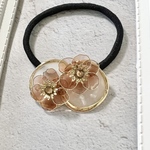 ●cs●オトナっぽいカラーのお花と煌めき✴︎選べる→ポニーフック✴︎ヘアゴム✴︎ブローチ●ブラウン●