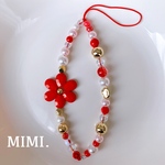 ビーズストラップ🔴スマホストラップ❤️レッドフラワー/MIMI.☺︎
