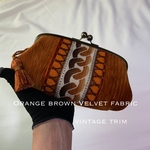 イギリス製Orange brownベルベット◉ビンテージトリム　がま口財布　長財布　no.9