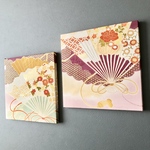 着物のファブリックパネル　夢色雲に扇（2枚セット)  サスティナブル　着物リメイク　インテリア　Kimono Fablic Panel Kakejiku Art Interior  ひなまつり