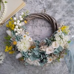 Lune Bonheur＜Muguet et mimosa＞＊受注制作＊ハーフムーンリース＊スプリングリース＊冬＊ミモザ＊スズラン＊春＊プリザーブドフラワー＊お花＊ギフト＊結婚祝い＊新築祝い