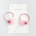 【125】お花くまちゃん　ヘアゴム　いちご　ピンク　レジン　キッズ　ベビー　ハンドメイド　花　ドライフラワー　クマ　子供