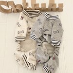 【犬服】BONE柄の袖付き裏毛ニットロンパース