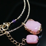 K14GF*高品質ピンクオパールのワイヤーラッピングネックレス