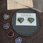 グリーン　ぷっくりハートのマーブルピアス＆イヤリング
