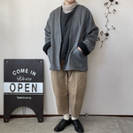 カシミヤ100%リバーシブルノーカラーショートコート:グレー×ブラック::Lサイズ::羽織り