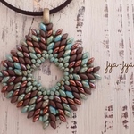 twin beads necklace - brown turquoise 6cm×6cm