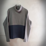 セール70％オフ🔥たった一つの…メンズ🔷ワッフル×ダンボールニット🔷コンビパネル🔷オフタートルネック🔷ロングスリーブ🔷Tシャツ🔷Lサイズ🔷トップグレー×ブルーグレー