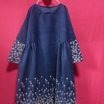 お花刺繍シャツコールゆるふわワンピース 　紺