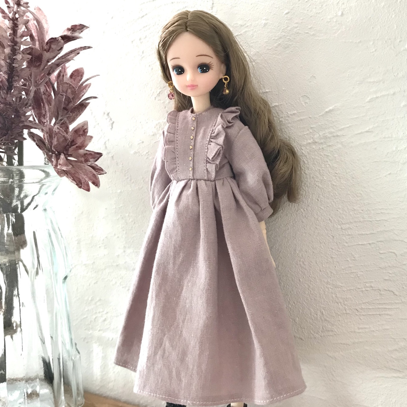ドール用 くすみピンクのコート リカちゃん ブライス ピュアニーモ バービー洋服 ドール用 くすみピンクのコート リカちゃん ブライス