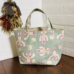 くまさん＆リンゴ柄ミント☆少し大きめランチトートバッグ☆ミニトートバッグ♪