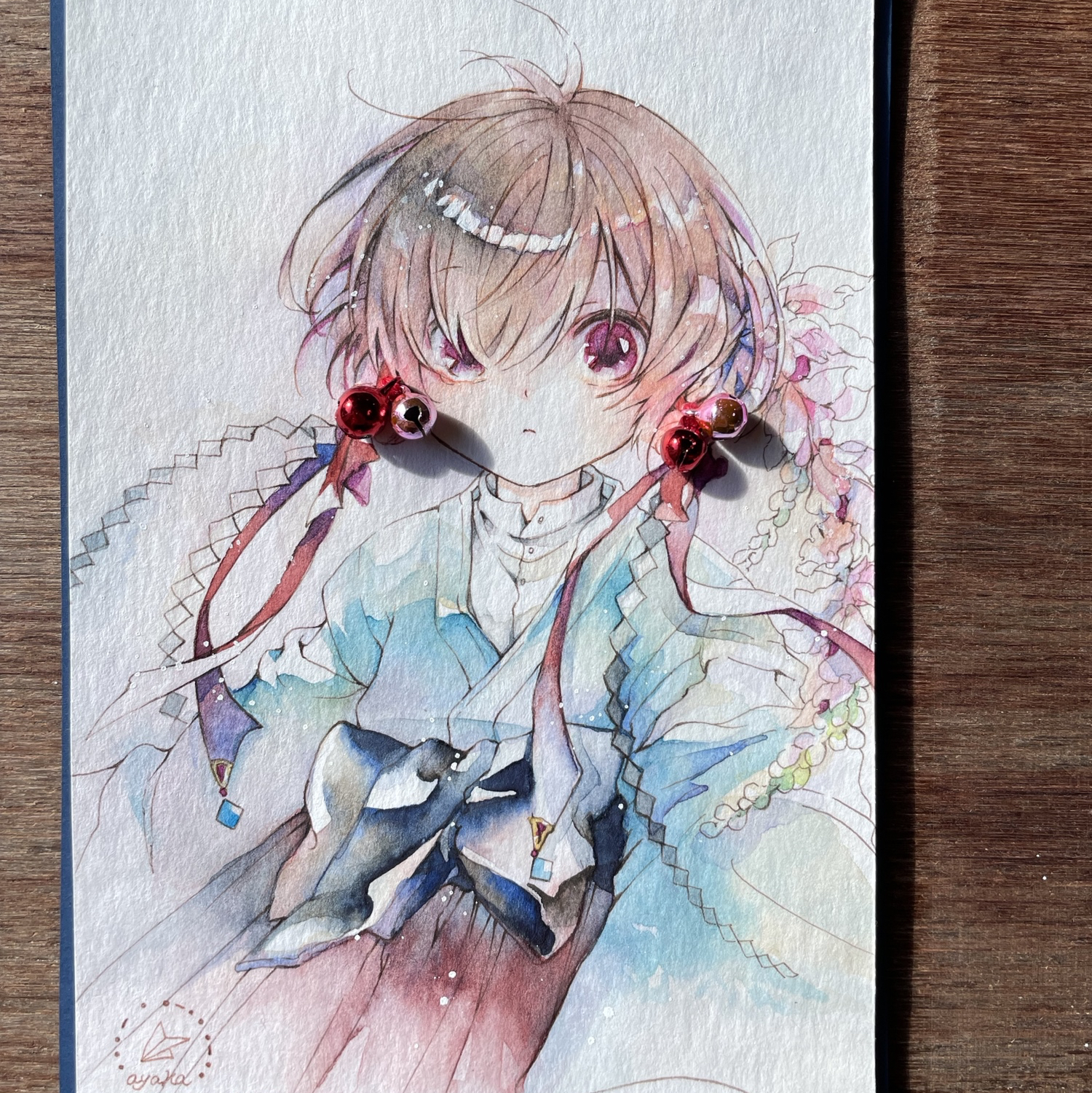 ポストカード　手描きイラスト　原画　オリジナル　水彩画 原画 水彩画 カワウソ 植物 ポストカード 手描きイラスト