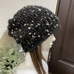 ☆たっぷり♡ゆったり ラメ入りネップ 後ろに垂れるニット帽☆ブラック