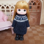 ミキちゃんマキちゃん＊アウトフィット　紺のニットワンピースと黒タイツ