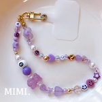 スマホハンドストラップ💜ビーズストラップ🧸スマホストラップ🟣ビーズキーホルダー⚪️パープル☺︎スマホ用タグ付☺︎/ MIMI.