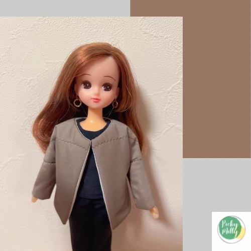 リカちゃん 洋服 ヘリンボーン♡brown ロングコート ハンドメイド 茶色