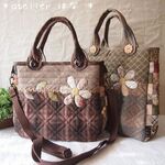 k2a3w4様のオーダー品＊ボタンがポイントシックなアプリケ・チェックのバッグ1５＊パッチワークショルダーバッグ＊シックな茶系５