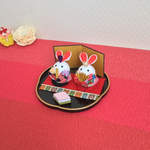 製作中！F • つまみ細工 ミニおひなさま・お雛様・ひな祭り《うさぎ/黒・赤》 / ちりめん　ミニ飾り