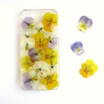 iPhone5/5s/SE対応＊ビオラの押し花ケース＊藤黄白【１点物】