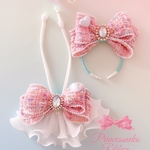 カチューシャ&チョーカー　セット②ピンクツイード💖🎀安全首輪タイプチョーカー🎀