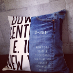 男前バスロールサインステンシルデニムリメイククッションカバー